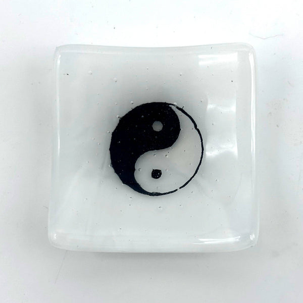 Yin Yang Handmade 2.75" Fused Glass Small Dish