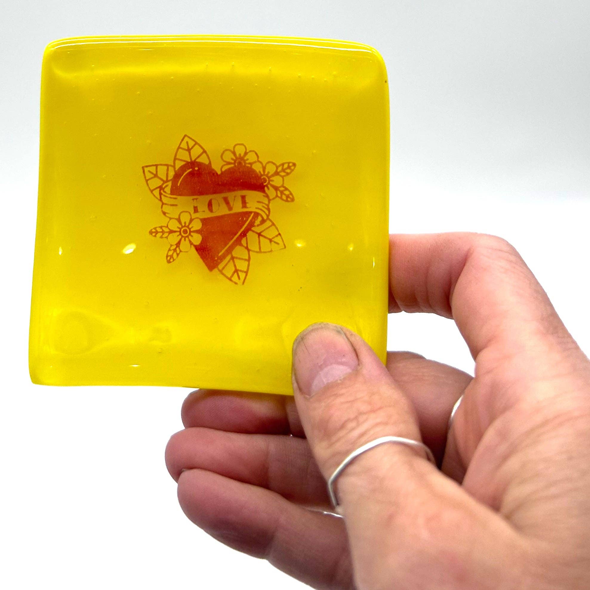 Love Tattoo Handmade 2.75" Fused Glass Small Dish