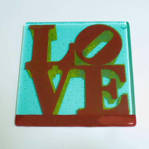 LOVE Fused Glass 6" Trivet, Handmade