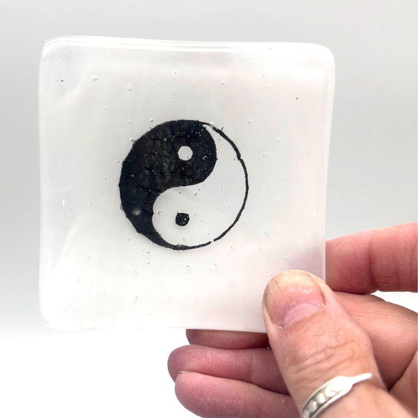 Yin Yang Handmade 2.75" Fused Glass Small Dish