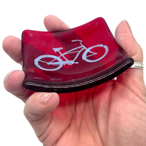 Bike Handmade 2.75" Fused Glass Small Dish