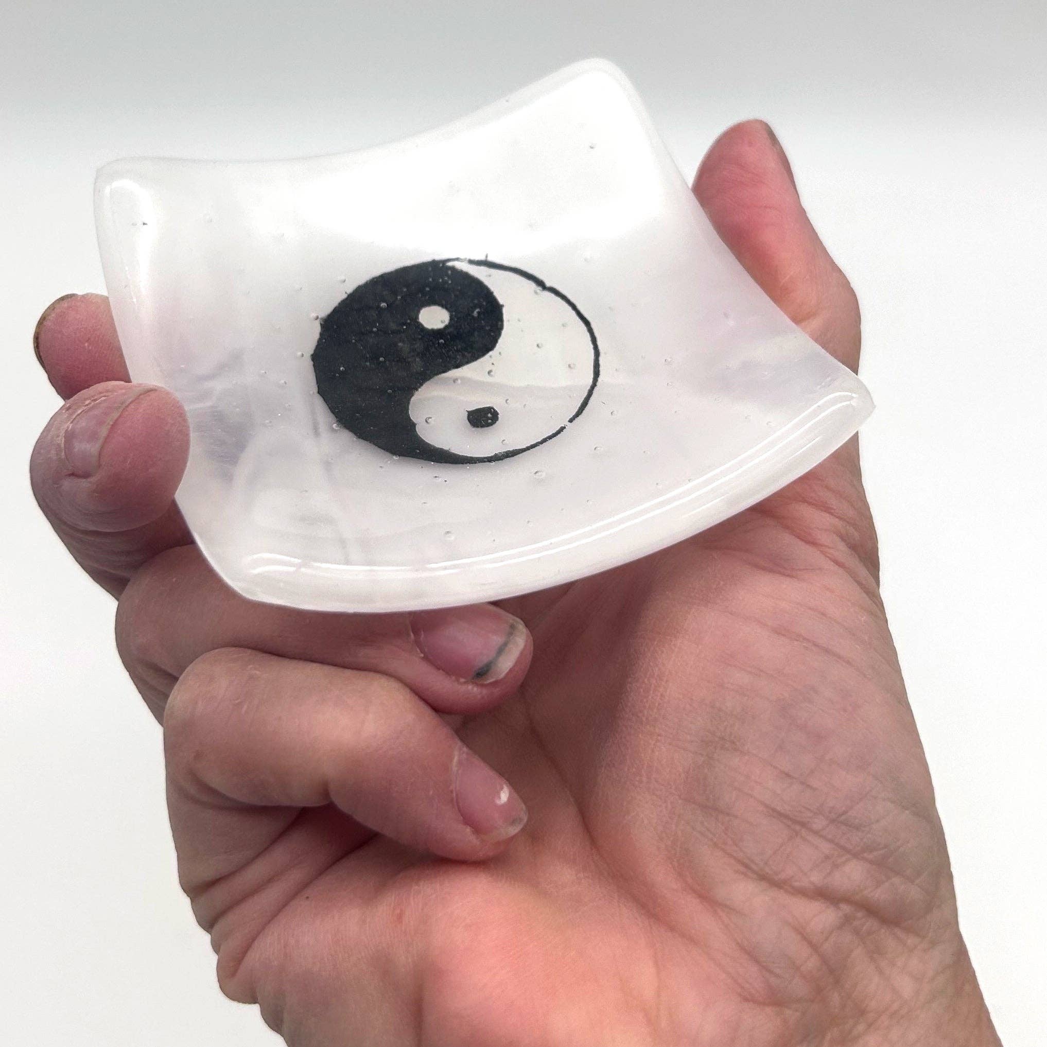 Yin Yang Handmade 2.75" Fused Glass Small Dish