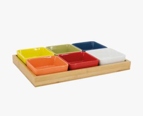 7-piece Bowl Set with Wooden Tray