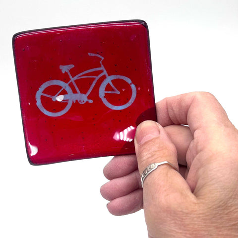 Bike Handmade 2.75" Fused Glass Small Dish