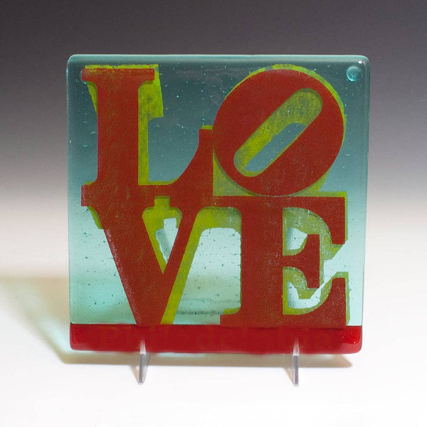 LOVE Fused Glass 6" Trivet, Handmade