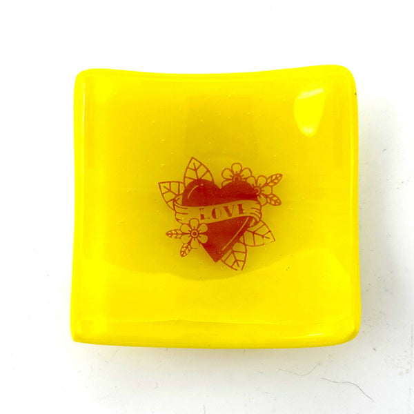 Love Tattoo Handmade 2.75" Fused Glass Small Dish